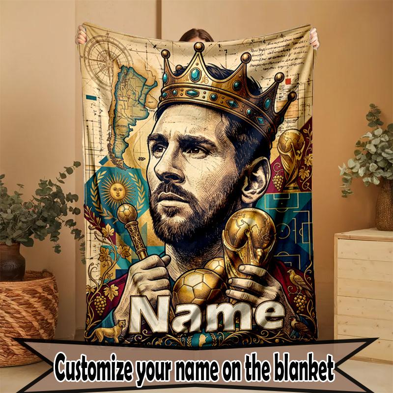 Couverture Personnalisée avec Nom, Impression Leo Messi, Décoration Intérieure, Chambre à Coucher, Canapé, Camping, Canapé, Cadeaux pour Anniversaire Noël
