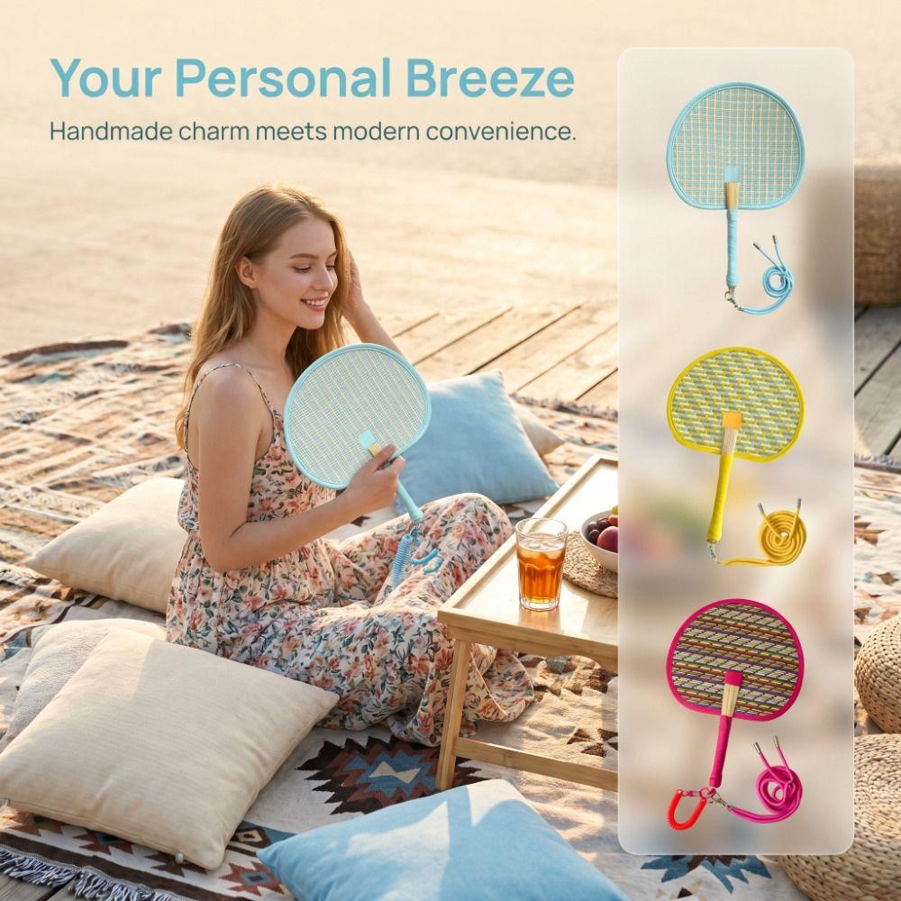 Handmade Handwoven Fan Vibrant Colors Cute Woven Fan Creative Summer Cooling Fan Home Decoration