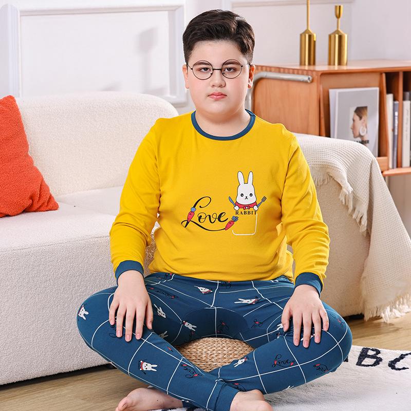 Teen Cotton Wool Pajama Set - Warm Autumn/Winter Underwear for Boys & Students