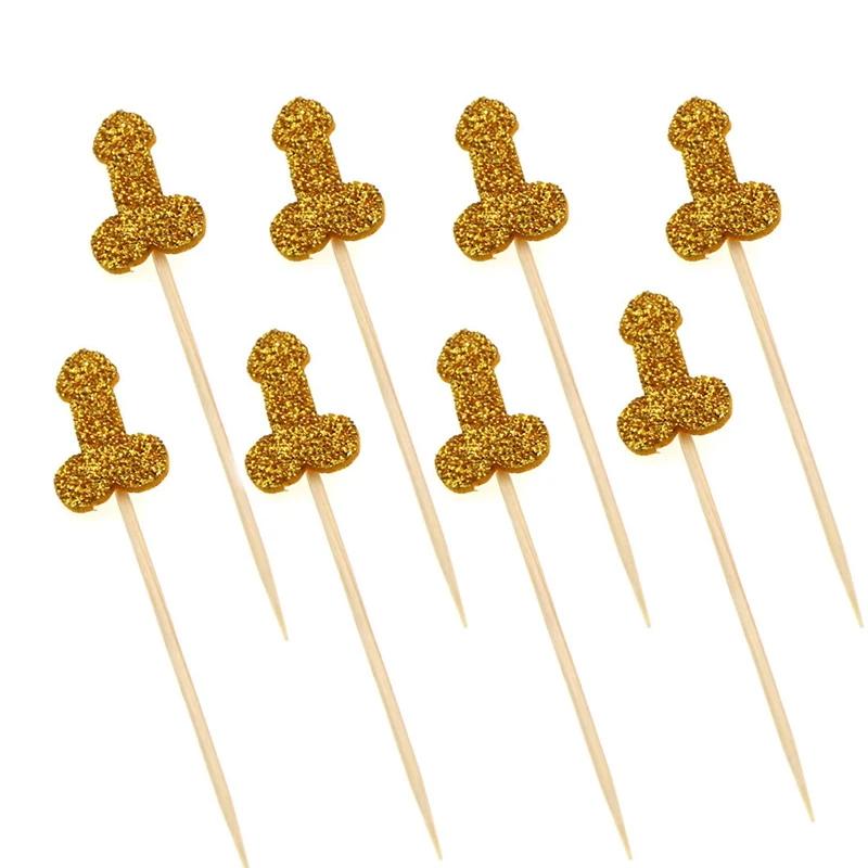 12/24 Stück Glitzer Willy Penis Cupcake Topper Gold Lustig Nackt Schwanz Kuchen Topper Hochzeitsgeschenke Junggesellinnenabschied Erwachsenen Hen Night Party