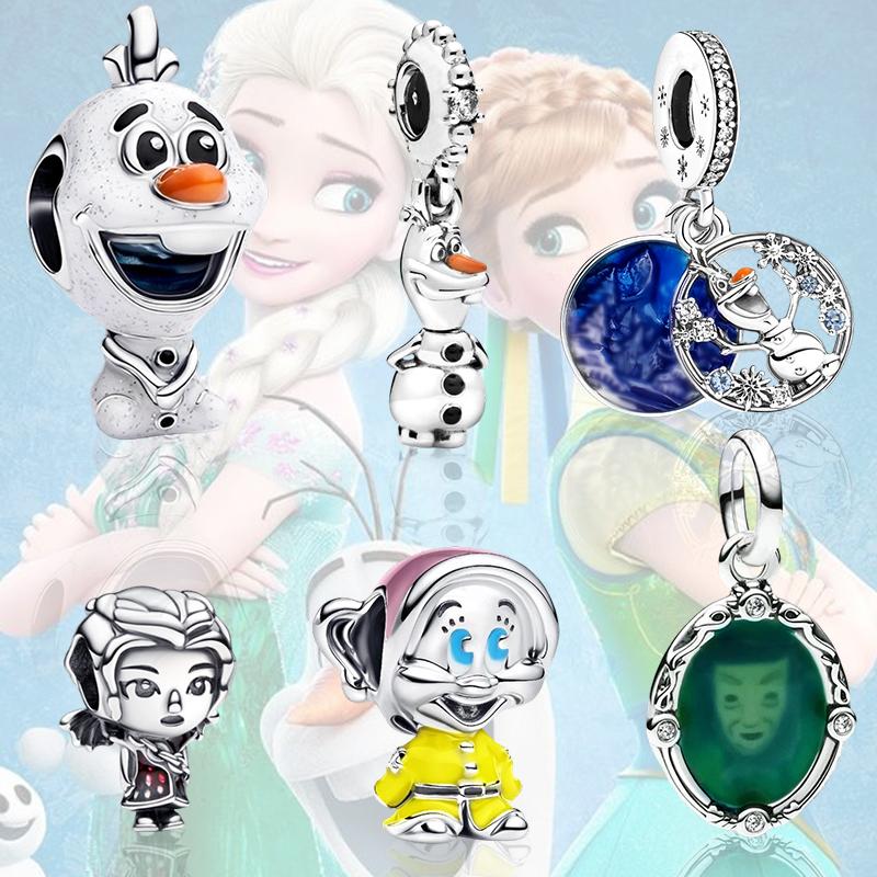Gefrorener Olaf Schneewittchen Zauberspiegel Charm Anhänger Perlen Echte Originale Passend für Kupferarmband Halskette Perlen Für DIY Schmuck Damen Geschenk Wahl