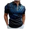 Work Clothes Creative Stripe 3D Printing Men's Short-sleeved Zip Shirt