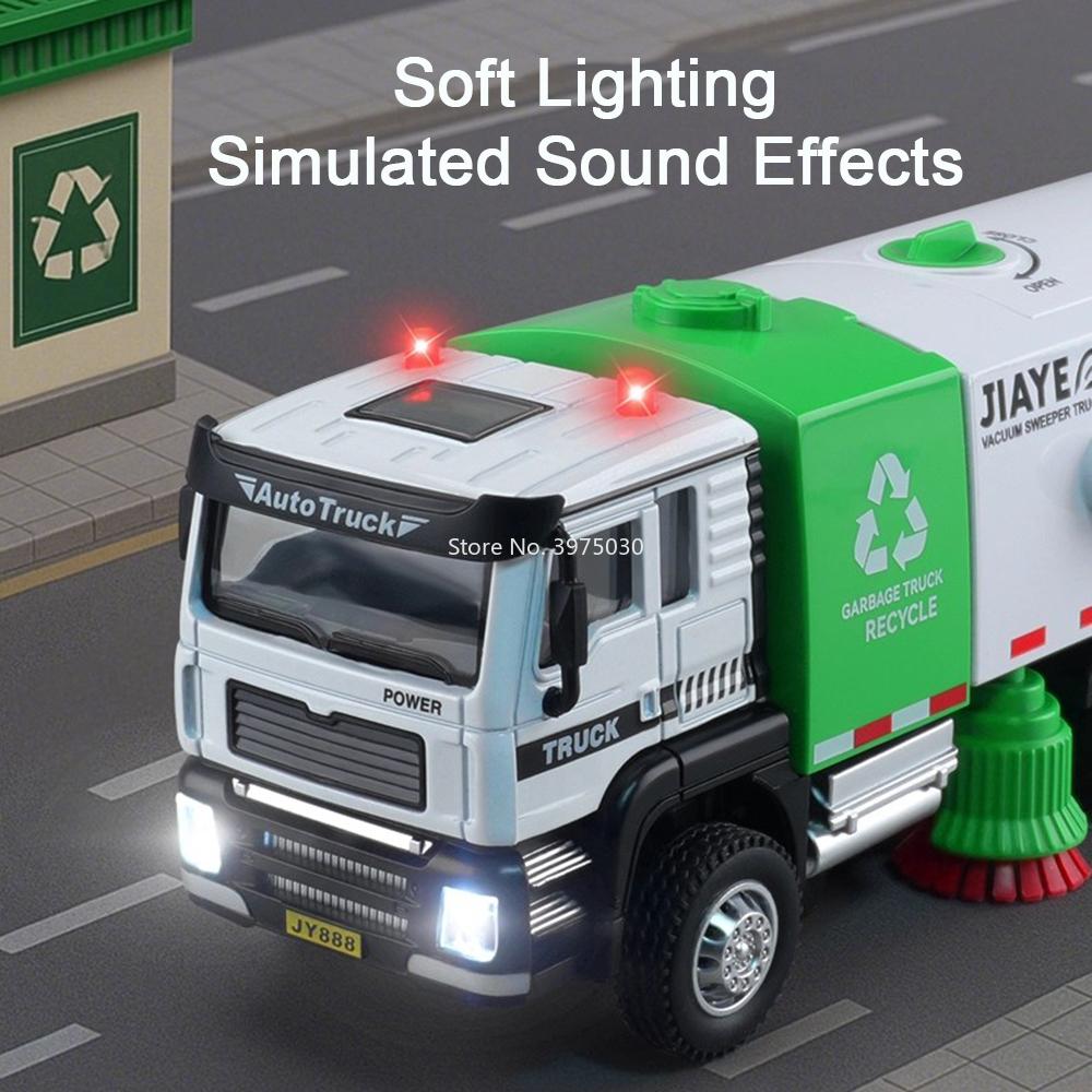 1:50 Scale Vacuum Sweeper Cleaning Truck Toys Cars Models Alloy Diecast with Light Music Engineering Vehicle for Kids Day Gifts