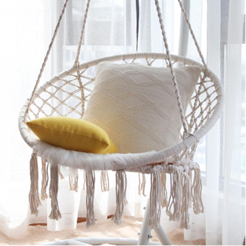 Nordic Style Cotton Rope Hanging Chair with Tassels - Indoor/Outdoor Swing Lounge