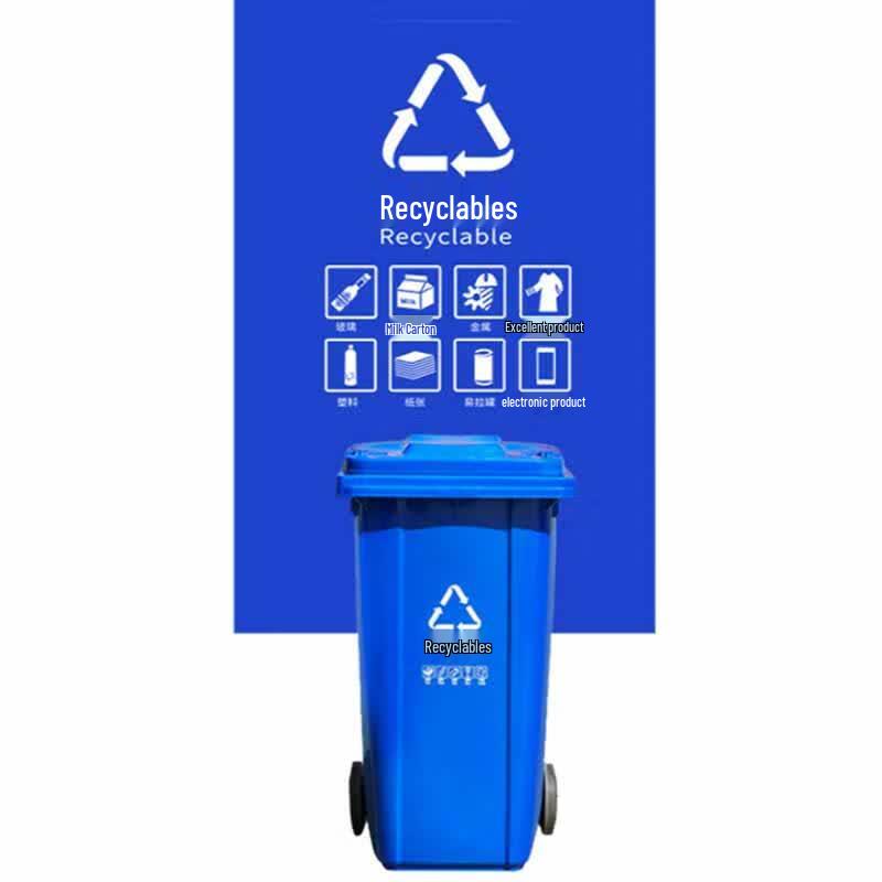 Ouzhuo 100L Blue Flip Lid Wheeled Recyclable Waste Bin