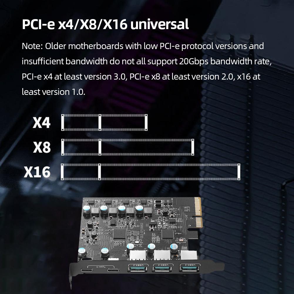 PCIe X4 auf USB 3.2 Erweiterungskarte 20Gbps 3x USB3.2 und 2x TPYC-C unterstützt Windows 7/8/10 (32/64 Bit)  OS 10.8.2 15W