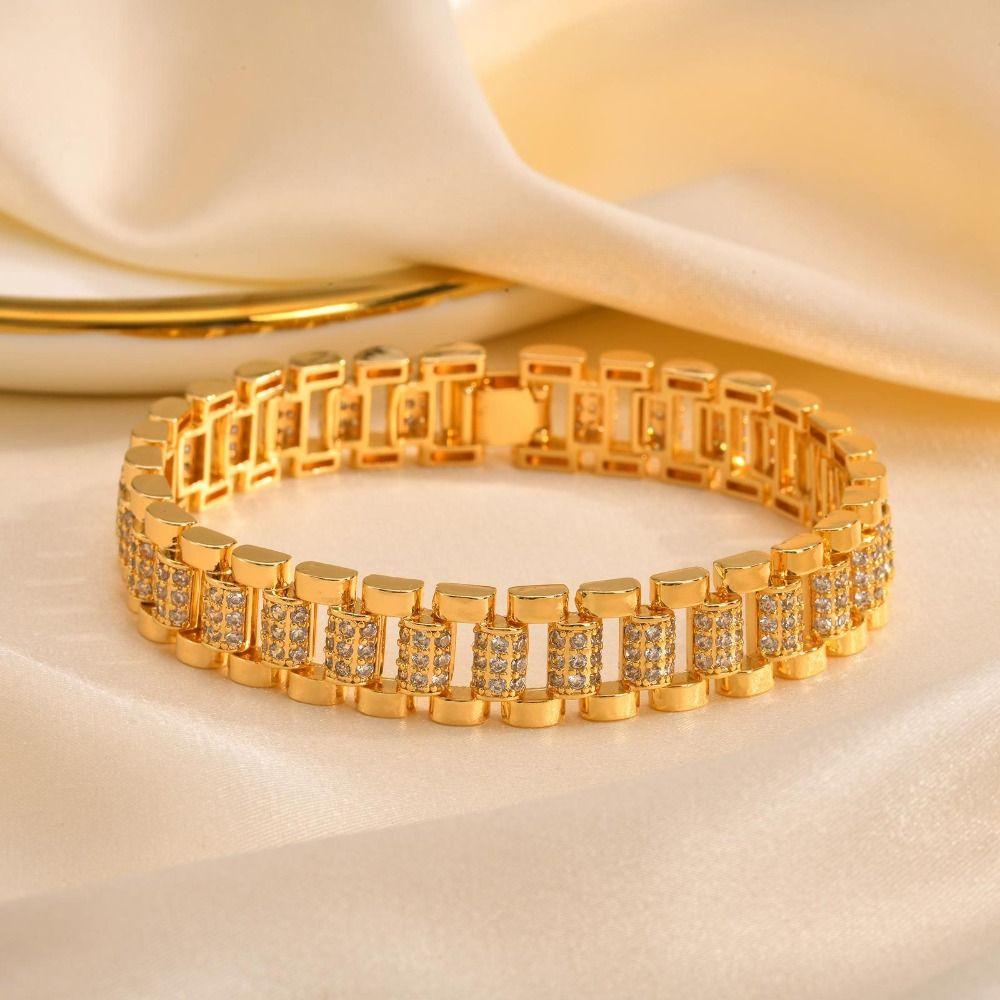 Jewelry Block Chain Bracelets Waterproof Cubic Zirconia Bangle  Jewelry Accessories