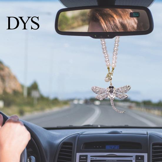 Car Decoration Pendant Rhinestone Dragonfly Hanging Ornament Bling Rearview Mirror Stylish Accessory for Vehicle Sparkling Interior Women