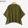ZANZEA Women Casual Stand Collar Bat 3/4 Sleeve Loose Solid Color Blouses