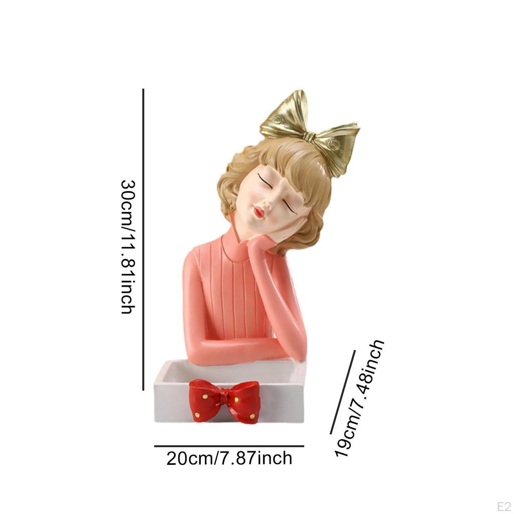 Figurine Résine Fille Ornement, Bol Pièce Maîtresse et Boîte de Rangement pour Bureau ou Vitrine