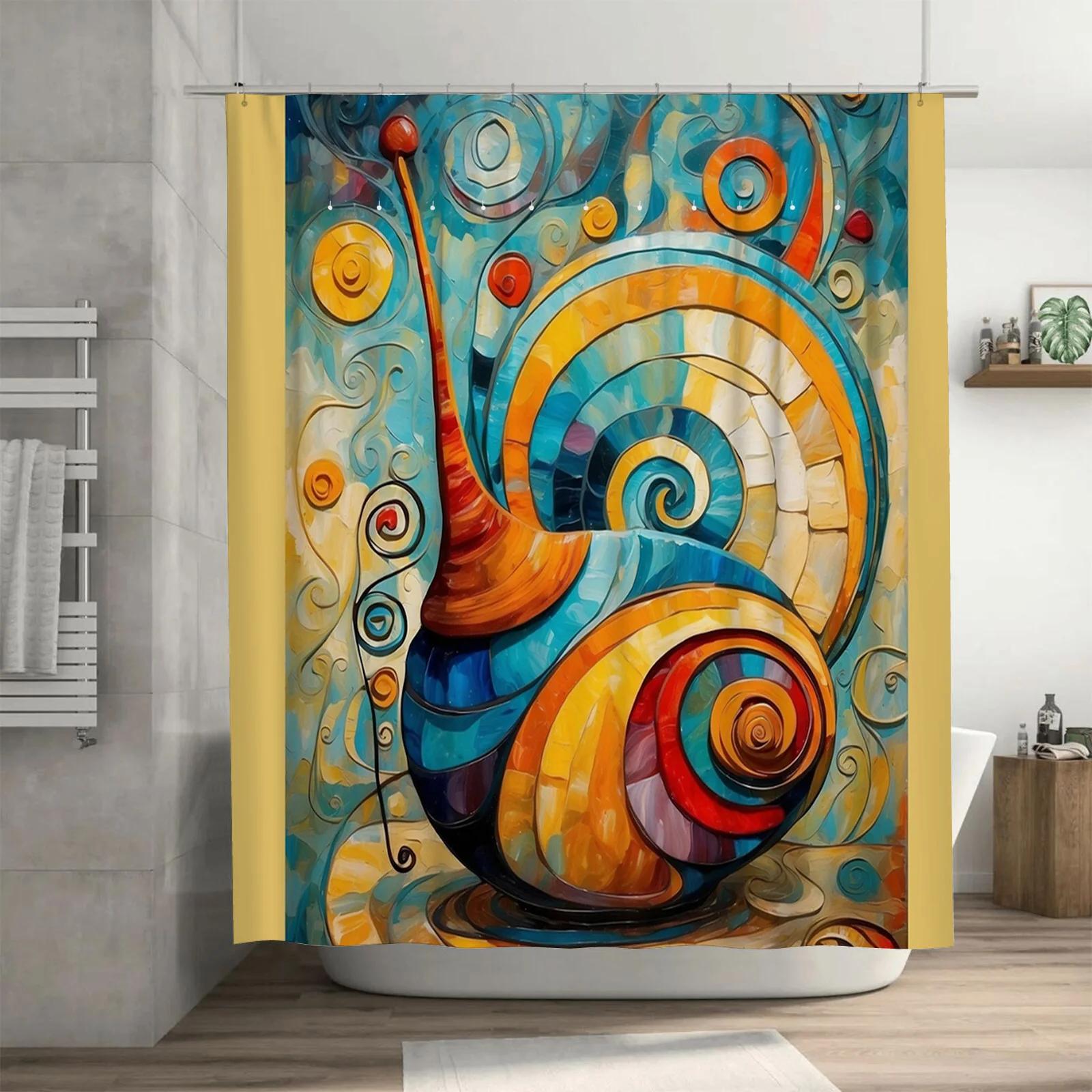 Colorful Abstract Snail Waterproof Shower Curtain - Vibrant Art Design for Bathroom Decor, Perfect for a Stylish and Unique Look W90xH180cm