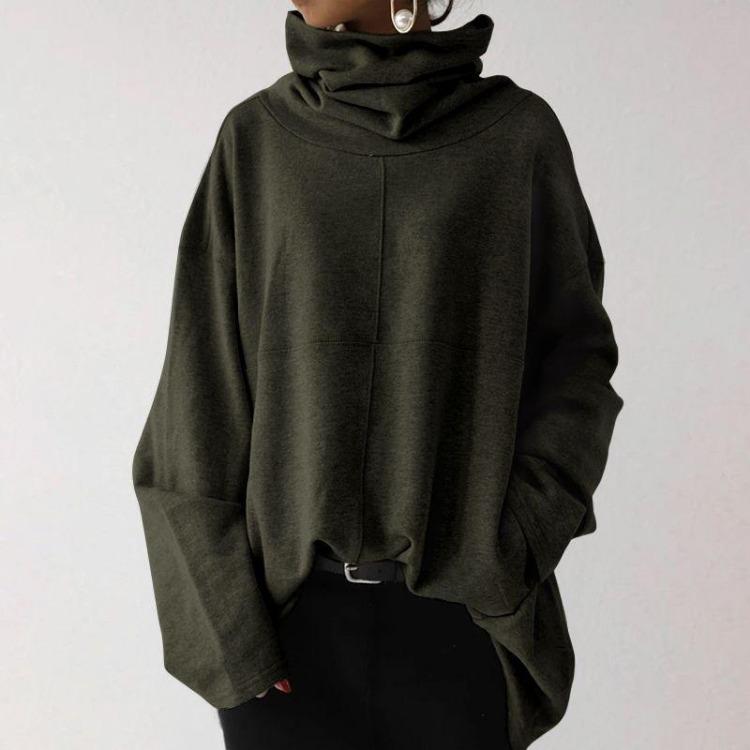 Casual Women's Loose Solid Color Warm Long Sleeve Sweatshirt with High Collar Autumn Winter Clothes Size S-5XL Pocket