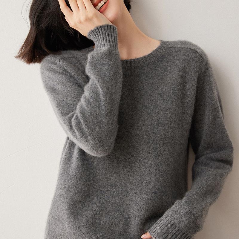 Women's Thickened Round Neck Cashmere Wool Sweater Pullover - Versatile Autumn/Winter Knitwear Top