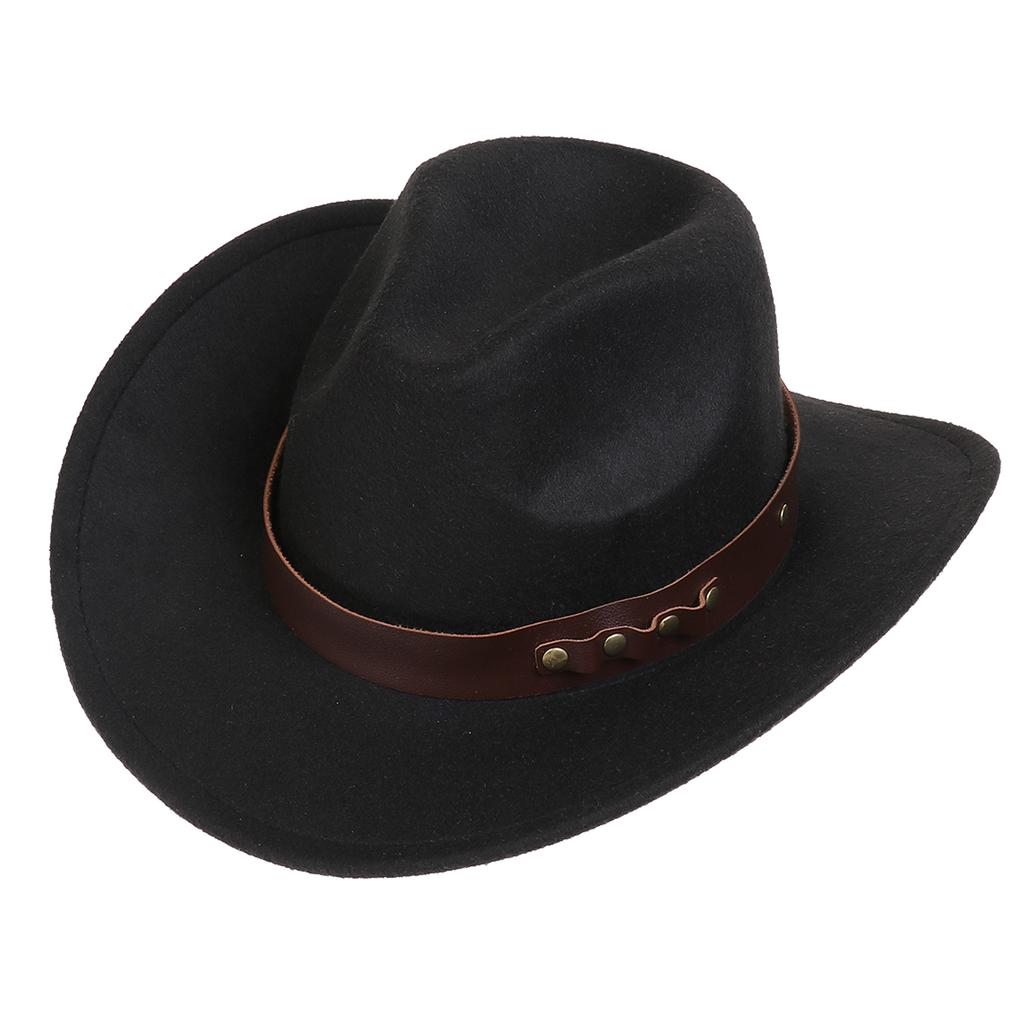 Women Men Western Cowboy Hat, Wide Curved Brim Felt Cowgirl Hat, Vintage Jazz Riding Hat, Removable Hat Belt, Head Circumference 56‑58cm