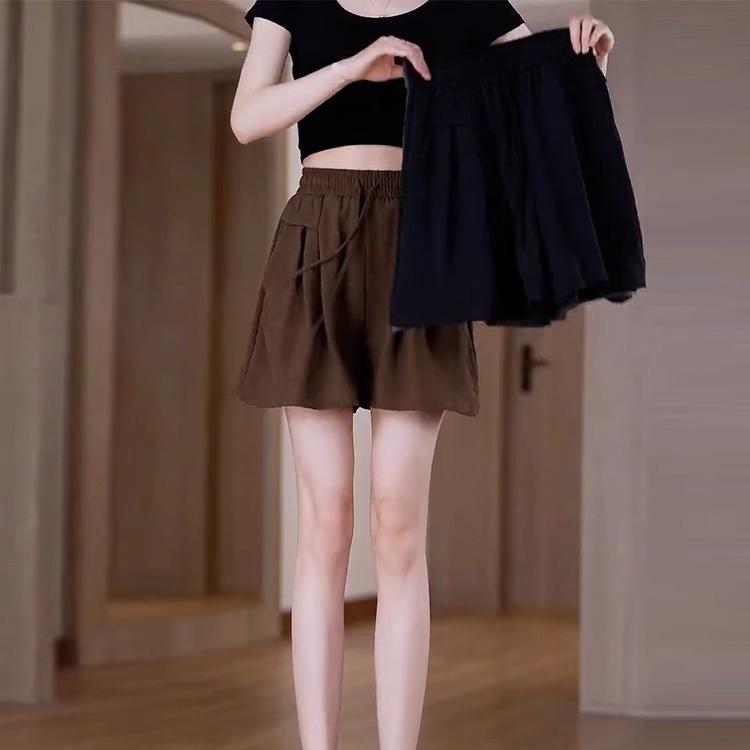 Silk Elastic Waist Wide-Leg Shorts Summer High Waist Drape Korean Casual Loose Soft Women's Shorts