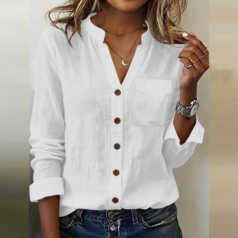 IHUASU Women's Fashion Casual Solid Color Print Long Sleeve V Neck Blouses & Shirts Unique design