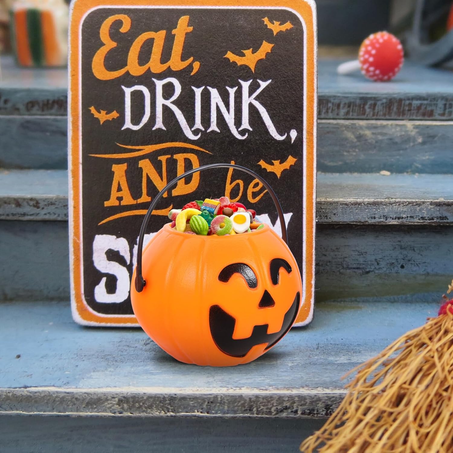 

NUOBESTY Ведра-тыквы на Хэллоуин, Портативные ведерки-тыквы для сладостей, Держатели для конфет для детей, Набор из 2 шт.