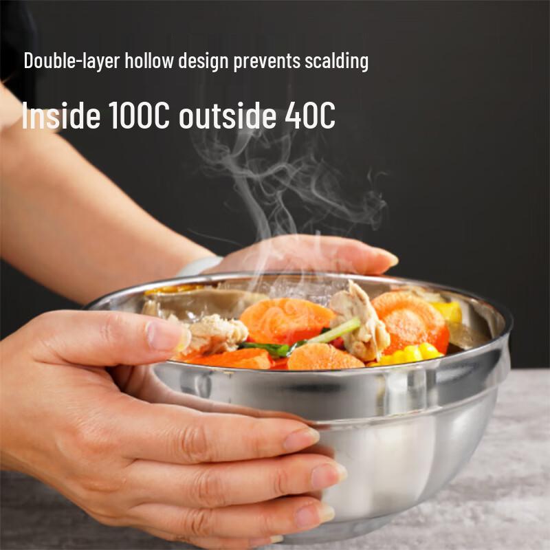 304 Stainless Steel Double-Wall Thermal Anti-Drop Bowl