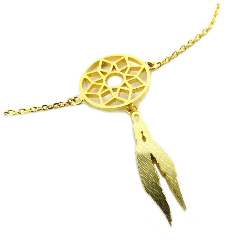 7bis [P8271] - Handgefertigtes 'Boho' Armband vergoldet (Traumfänger) -  32x12 mm