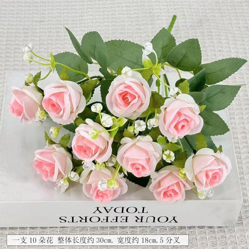 

10-piece Imitation Rose Silk Flower Bouquet Wedding Decoration Set - Artificial Flowers For Flower Arrangement, Home Desk Decoration