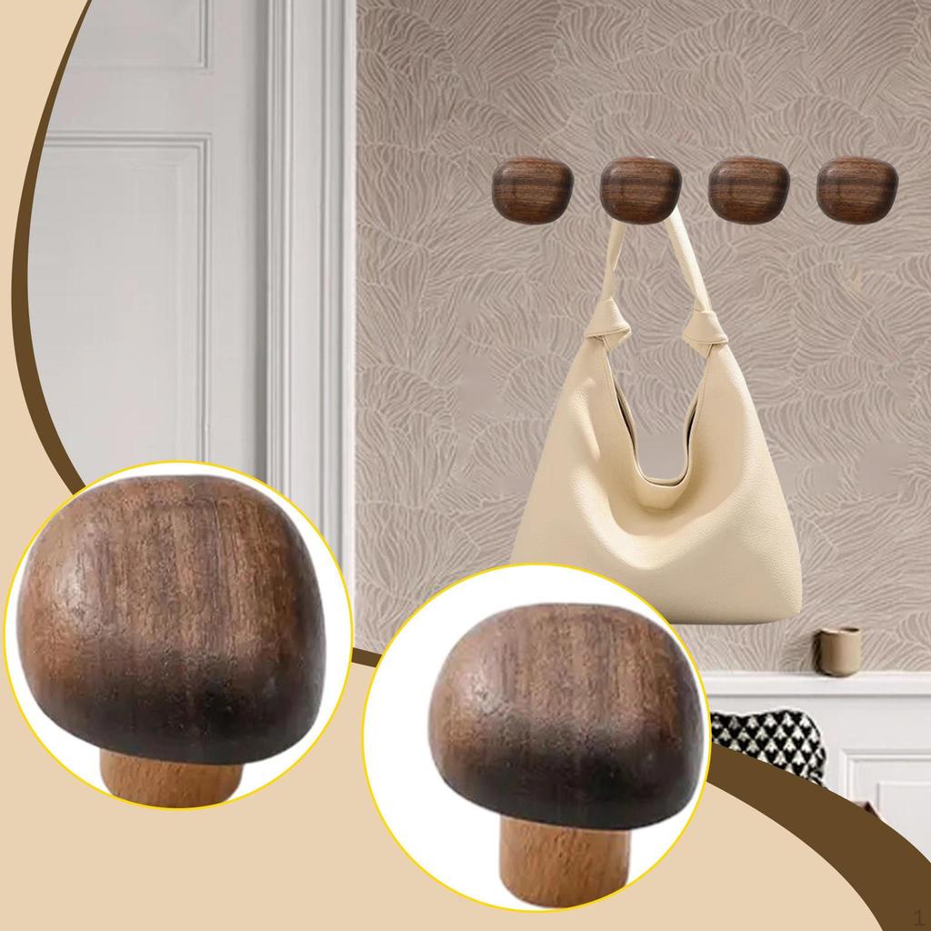 4 Pieces Wall Mounted Wooden Hooks Cabinet Knobs Lightweight Wood Handles Door for