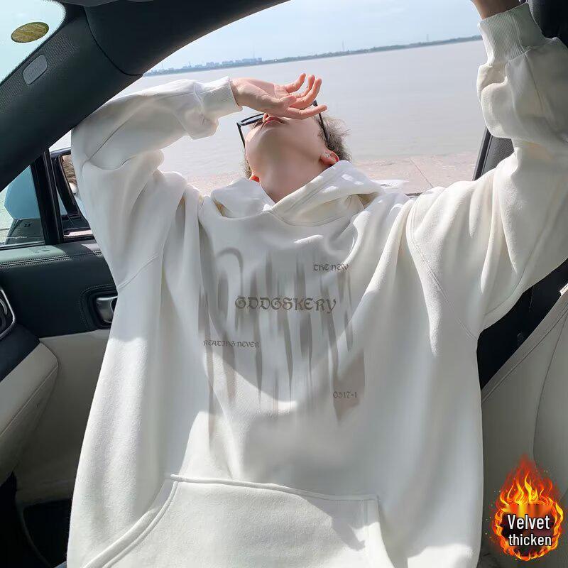 Men's Fleece-Lined Hooded Sweatshirt - Autumn/Winter Loose Fit Casual Jacket