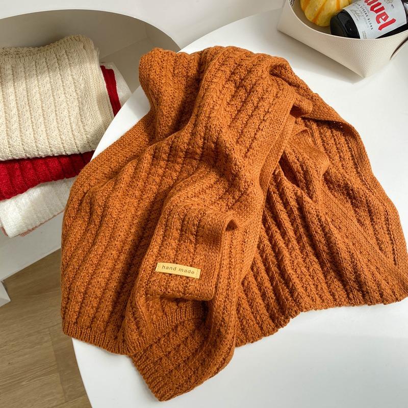 Caramel color coarse wool knitted scarf women's winter versatile simple couple male student warm thick scarf