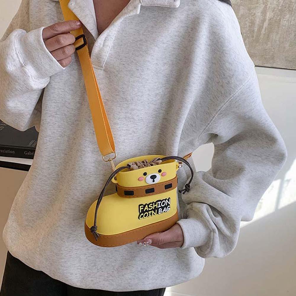 Cute Bear Boots Drawstring Bag Versatile Small Phone Purse Waterproof Cartoon Pouch Shopping