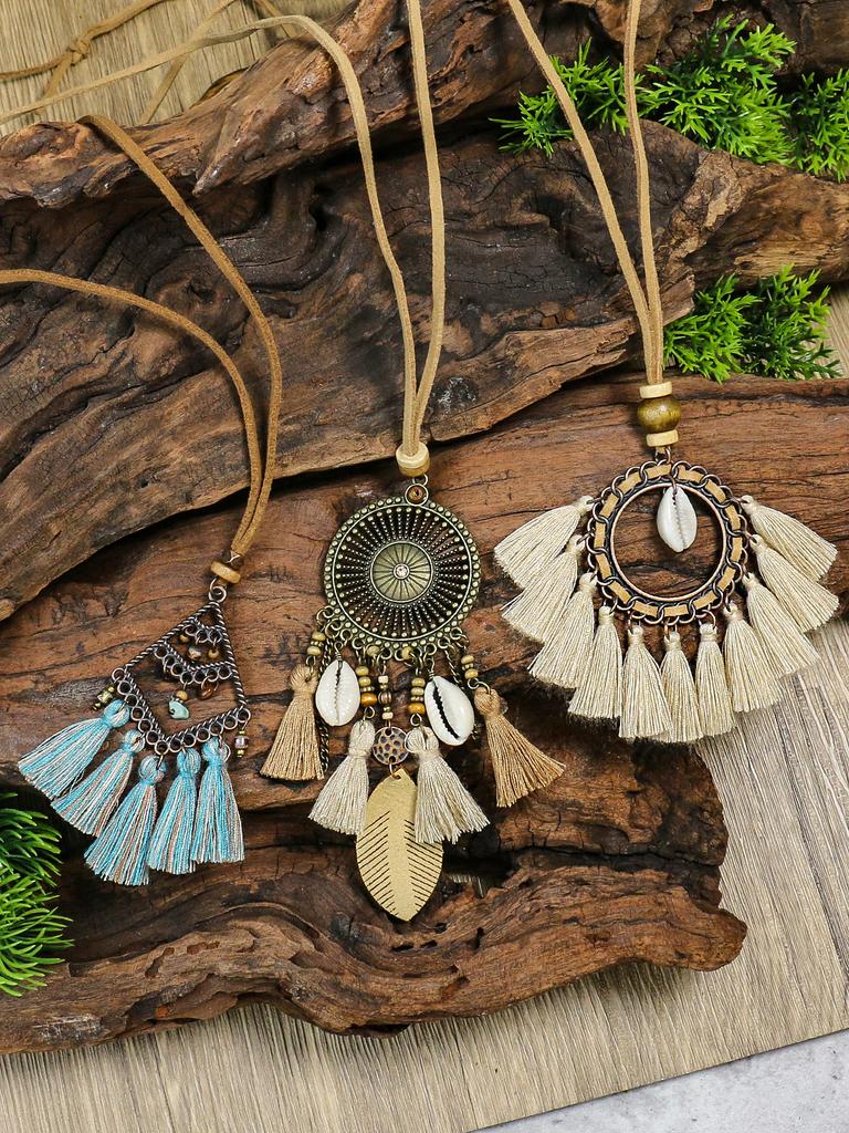 Vintage Ethnic Holiday Style Long Pendant Necklace Women's Bohemian Style Classic Temperament Necklace