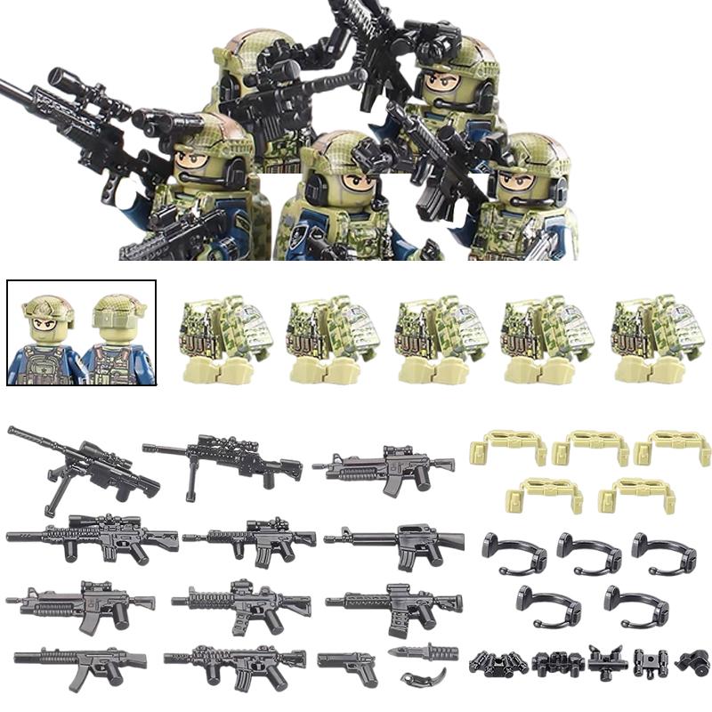 America Army Combat Uniform Special Forces Figures Building Blocks City US Special Air Service Soldier Military Weapons Toys