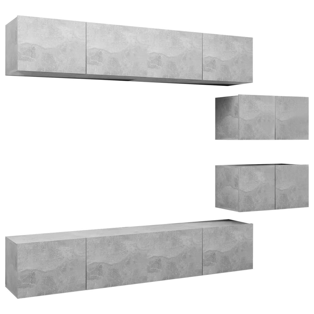 6 piece TV cabinet set concrete grey wood based material