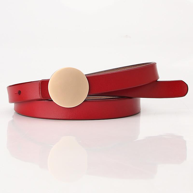 Womens Slim Leather Belt For Dress With Circular Snap Button Design For Business And Casual Looks