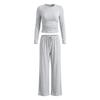 Womens Solid Color Casual Long Sleeve Top Pants Set Streetwear