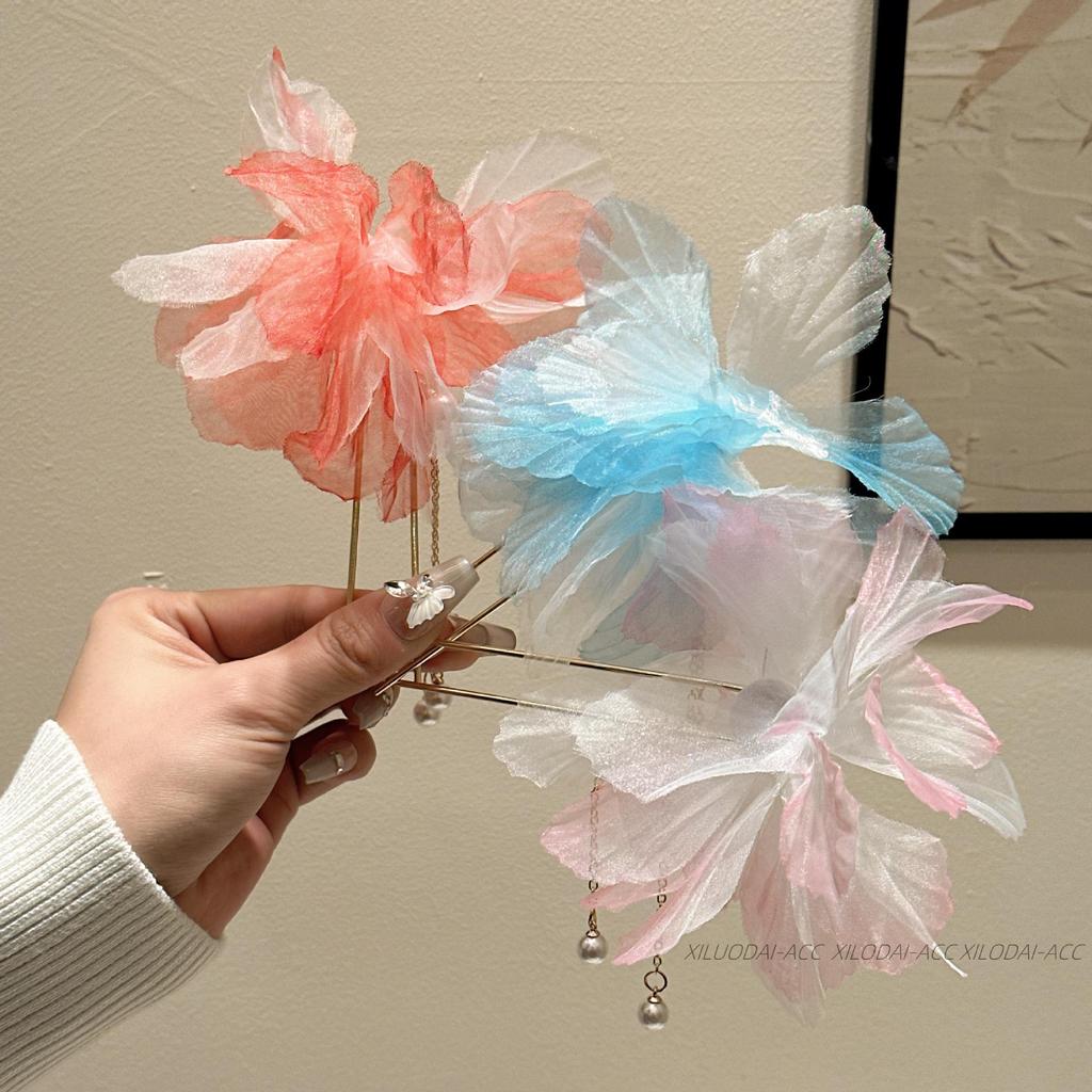 Premium Mesh & Leaf U-Shaped Hairpin: Elegant Ancient & Modern Chinese Style for Women.