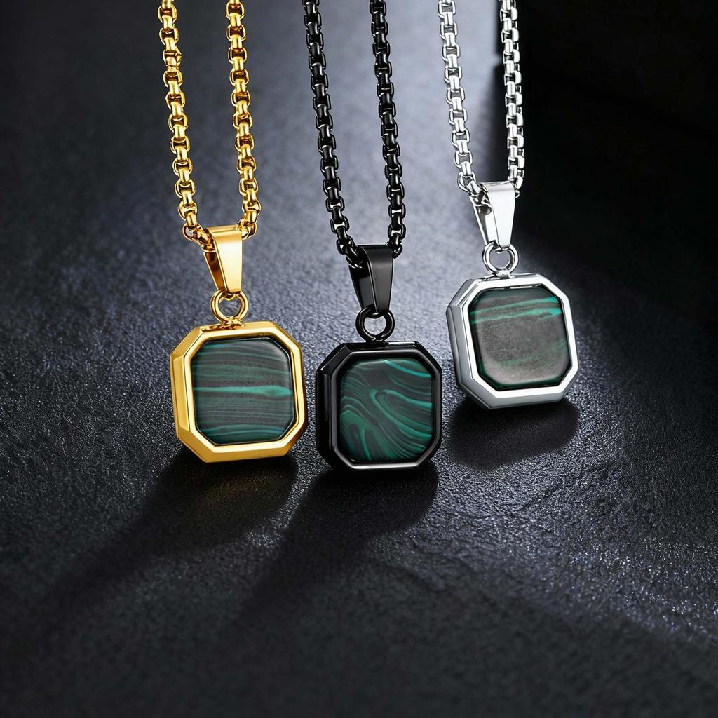 Mode Hohe Qualität Naturstein Quadratischer Anhänger Edelstahl Lange Kette Halskette Trendiger Einfacher Beliebter Schmuck für Männer Geschenk
