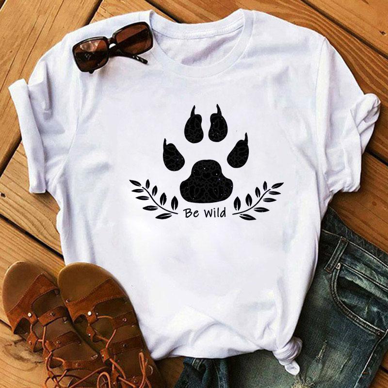 Fashion Women T-Shirt Cartoon Tee Shirts Watercolor Heart Dog Paw T Shirt Harajuku Tops Tee Short Sleeve Cute Female Tshirts Tee