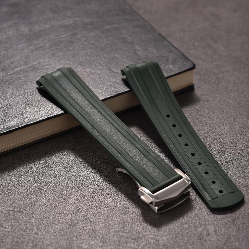 20mm New Soft FKM Fluorous Rubber Curved End For Omega Strap For Seamaster 300 Diving Belt Fold Buckle Replacement Watch Band