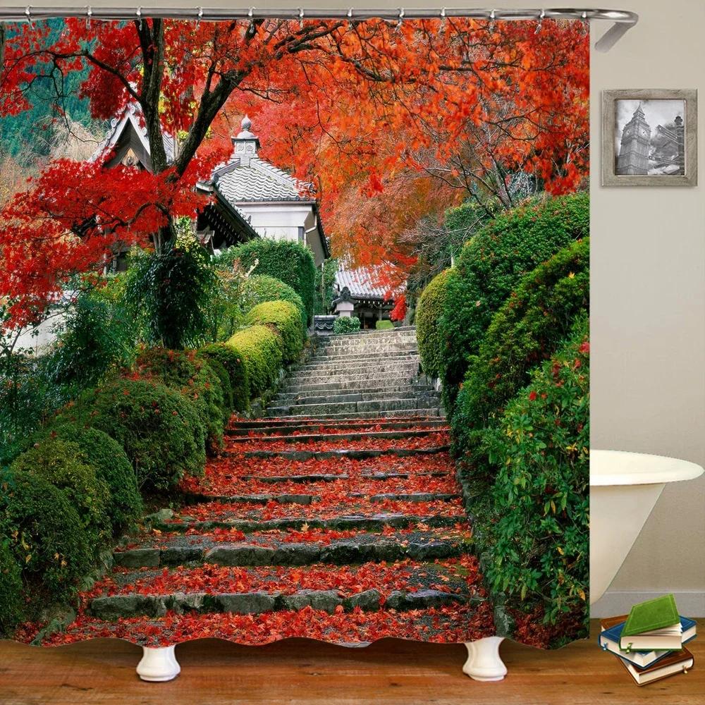 Shower Curtain Various Autumn Dusk Forest Scenery 3D Printing Shower Curtains Polyester Waterproof Home Decor Curtain