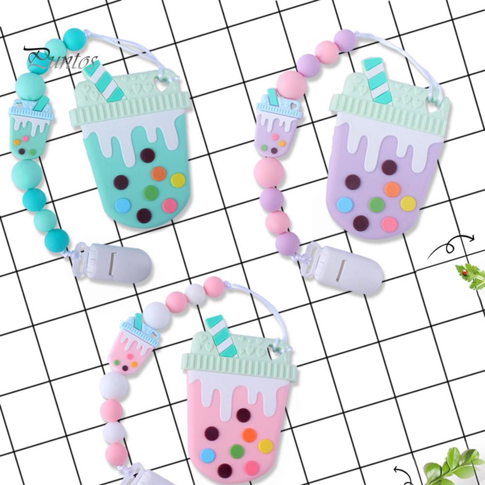 Jucărie de dentiție cu lant pentru suzetă Puntos, de calitate alimentară pentru bebeluși, cu mărgele din silicon