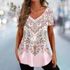 Vintage V-neck Women's T-shirt Summer Outdoor Casual Short Sleeve Tops Fashion Black Stripe Printing OverSize Clothing