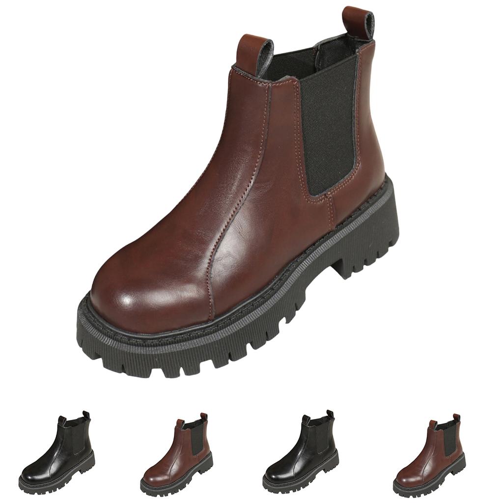 Women's Leather Boots with Heel and Round Toe for Winter