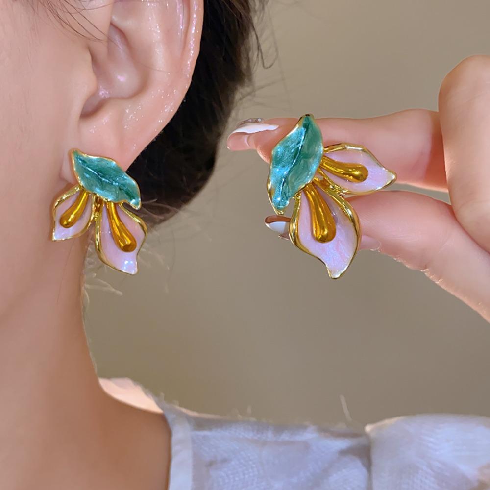 Light Luxury Flower Earrings Oil Drop Sweet Stud Earrings Trendy Vintage Earrings Women  Party