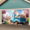 2D Easter Bunny Truck Backdrop Cloth Spring Cherry Blossom Village Outdoor Decor