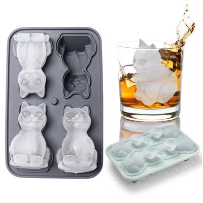 3D Sitzendes Kätzchen Milch Eiswürfelform 4 Löcher Tier Katze Gelee Schokolade Silikonform Party Dessert Sommergetränk Geburtstagstorte Deko