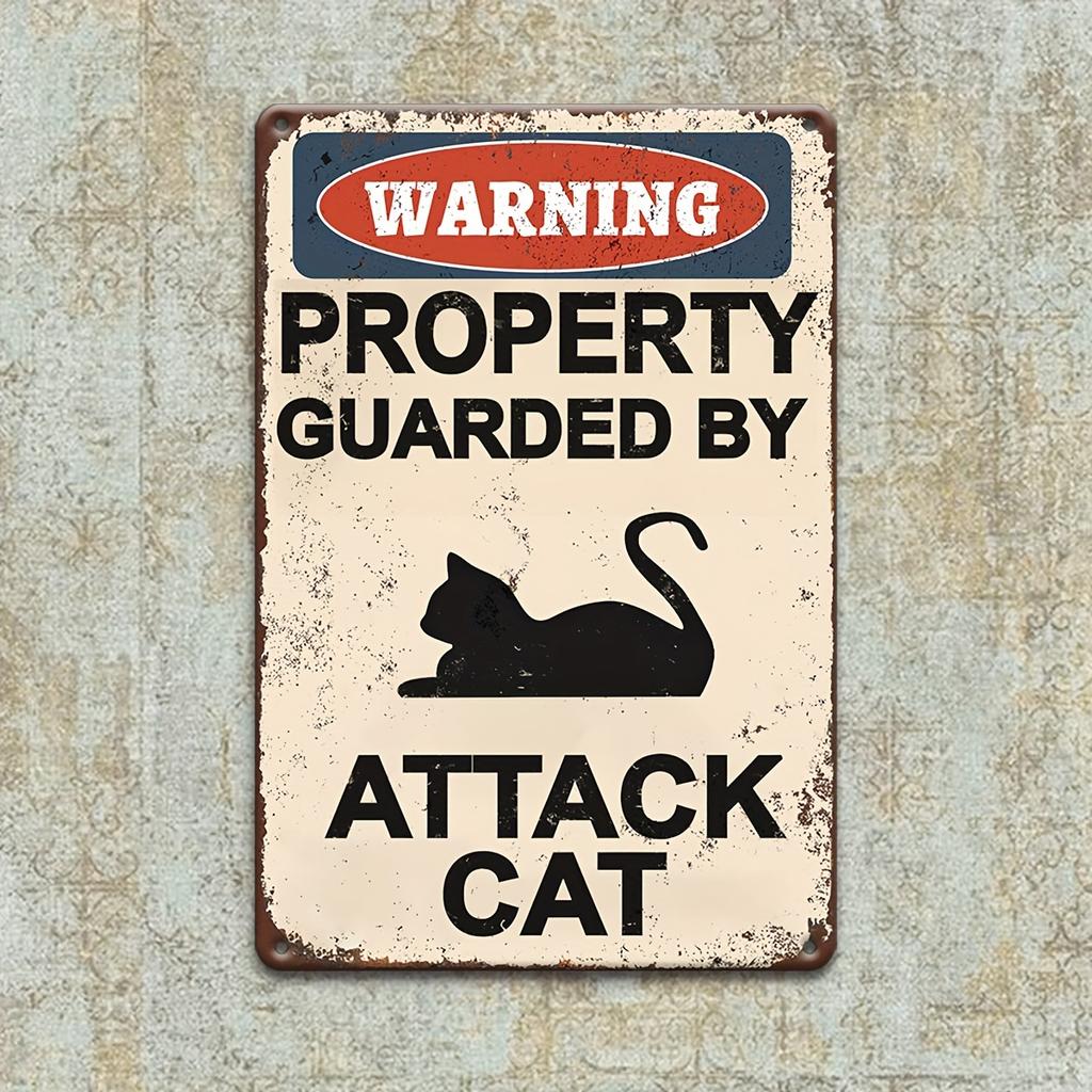 Attacking Cat Warning Sign - Vintage Aluminum Yard Sign for Outdoor Wall Decor - Multipurpose Wall Mounted Metal Plaque