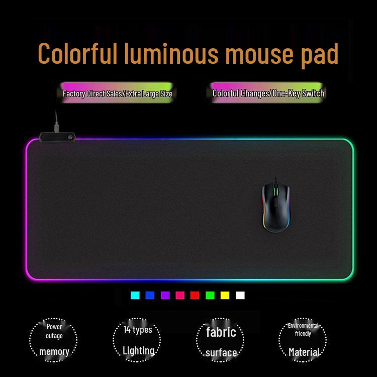 

XL RGB LED Игровой коврик для мыши и клавиатуры - Нескользящий киберспортивный коврик для стола 200x260x3mm