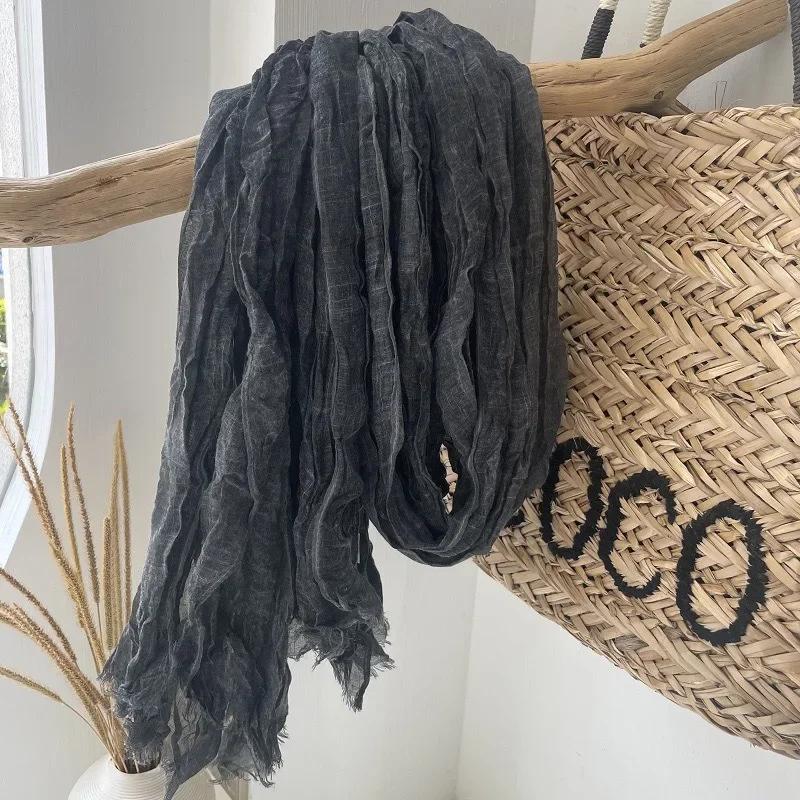 New High-End Natural Wrinkled Antique Style Artistic Shawl Sun Protection Versatile Plain Couple Cotton And Linen Scarf Women