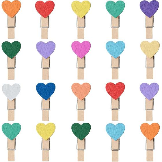 1.4 Inch Colored Wooden Heart Clothesp - 50Pcs Mini Cute Heart Clips, Small Clothes P for Photos, Classroom, Valentine's Day, Small Clips for