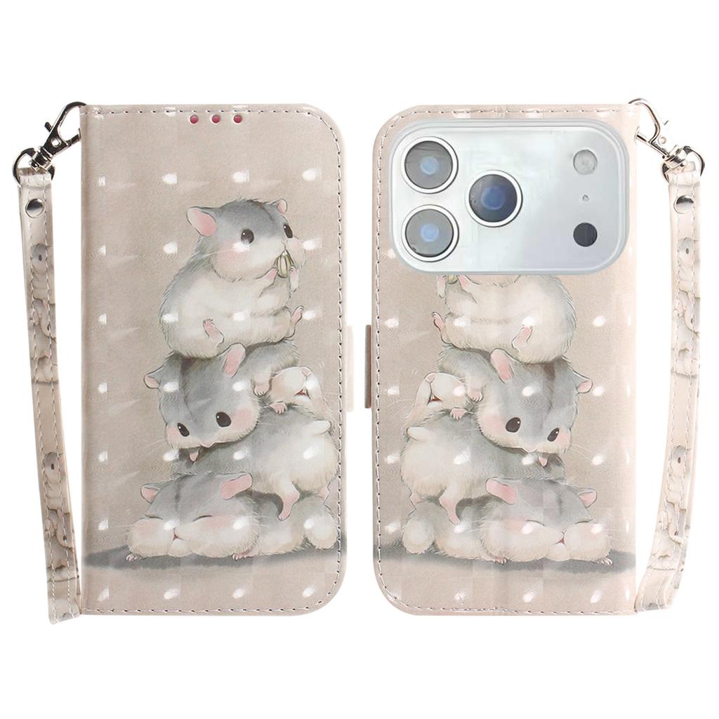 For iPhone 17 Pro Max Case Pattern Printing Leather Wallet Phone Cover with Wrist Strap