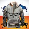 Patchwork Erkek Kapşonlu Vintage Grafik Kovboy Sweatshirtleri Uzun Kollu Peluş Dik Yaka Fermuarlı Günlük Kazaklar Erkekler İçin Sweatshirtler